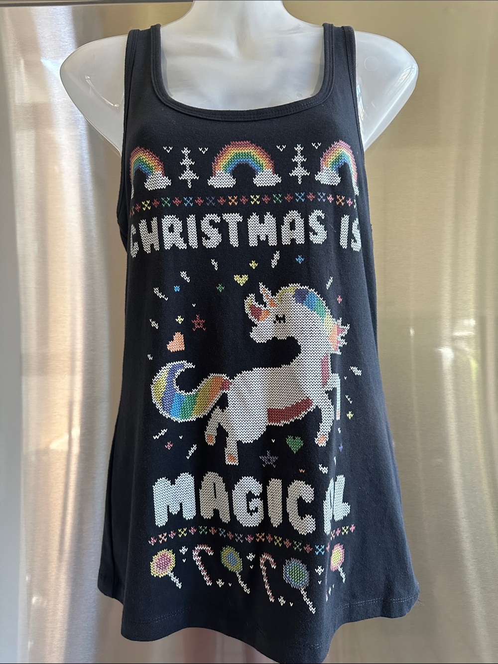 Womens Black 'Christmas Is Magical' Unicorn Tank Top 🌈🦄🌈